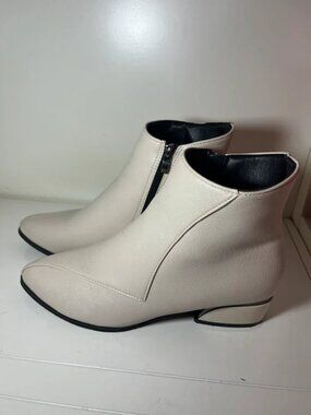 Cream faux leather ankle boots